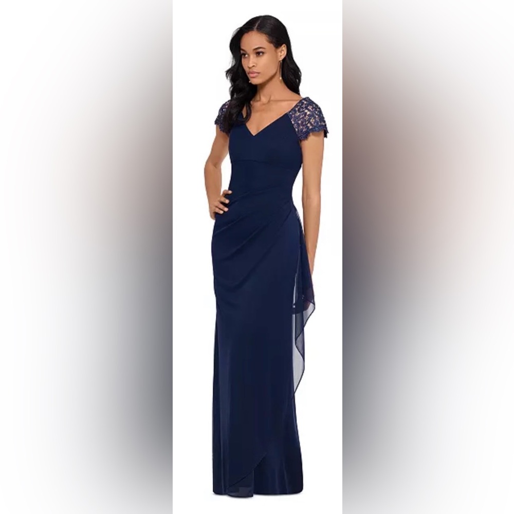Xscape Asymmetrical Navy Dress. 20W